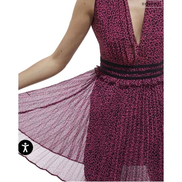 NWT‎ THE KOOPLES Short Pleated Pink & Black Leopard Print Dress Deep V-Neck Sz 6 - Picture 8 of 15